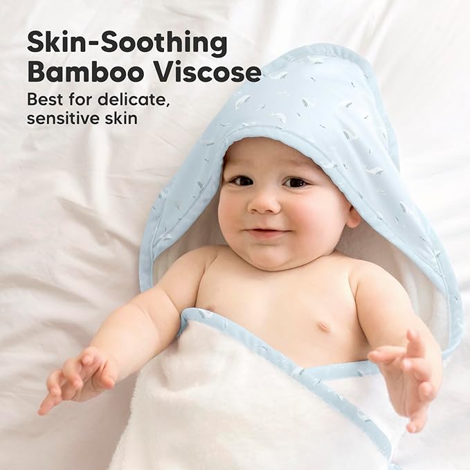 KeaBabies Hooded Baby Towel for Newborn - Viscose Derived from Bamboo Large Baby Bath Towels with Hood for Boys, Girls, Toddler, Extra Absorbent & Soft Newborn Bath Essentials (Blue Whale)
