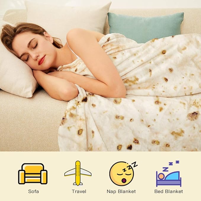 Burrito Tortilla Throw Blanket, 2.0 Double Sided Burritos Taco Tortilla Wrap Blankets,Giant Funny Realistic Flannel Food Round Blankets,Funny Gifts for Kids Newborn Toddler Dog Cat Baby Shower 47in