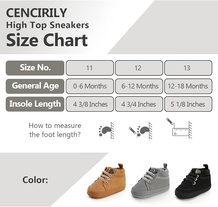 CENCIRILY Baby Boys Girls High Top Sneakers Soft Soles Anti Skid Infant Ankle Shoes Toddler Prewalker First Walking Crib Shoes