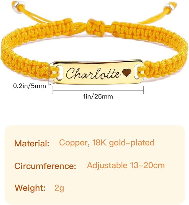 Personalized Baby Bracelet, 18K Gold Plated Custom Name Bracelet, Braided Cord Baby Bracelet Adjustable for Baby Girls and Boys as Birthday Gift Baptism Gift
