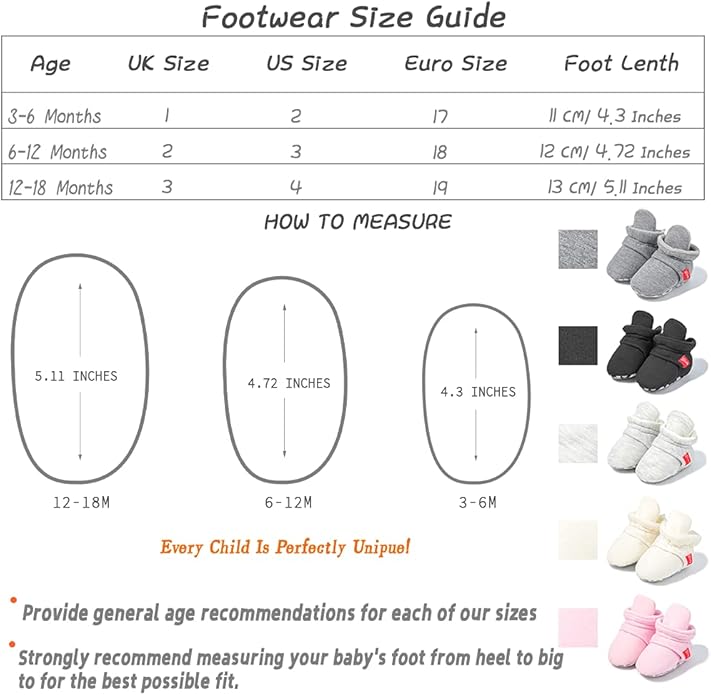 Sawimlgy Newborn Infant Baby Girl Boy Cotton Booties Stay On Sock Slippers Soft Bedroom Shoes Non-Skid Ankle Boots With Grippers Toddler Crib Warm Shoe First Walker Birthday Shower