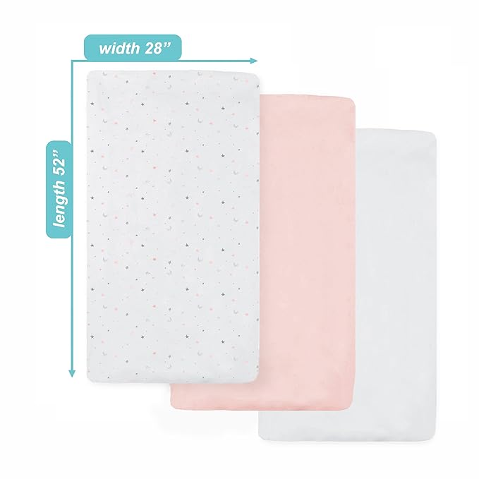 American Baby Company 3 Pack 100% Natural Cotton Fitted Crib Sheets 52" x 28" - Soft, Breathable, Hypoallergenic & Gentle Toddler Bed Sheets, Pink Stars/Blush/White, Neutral for Boys & Girls