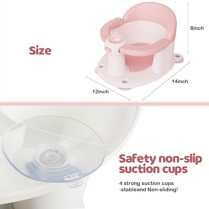 Baby Bath Seat for Babies 6 Months & up, Soft Cushions, Non-Slip Baby Bath Seat, Safe & Comfortable Baby Bath Support, for Bathtub/Living Room/Shower Room(Pink)