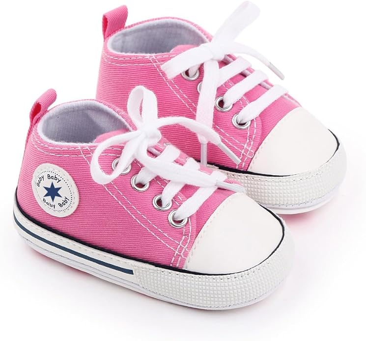 Unisex Baby Boys Girls Shoes, Newborn Infant Non-Slip Canvas Denim High Top Sneakers, Toddler First Walkers Shoes