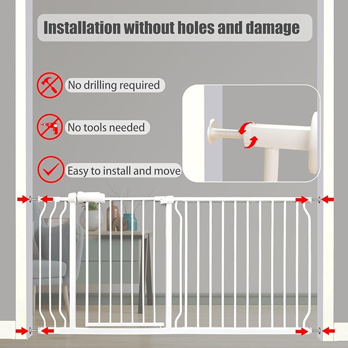 Extra Wide Baby Gate, 52.7-57.5 Inch, Large Walk Through, White Metal, Pressure Mounted, Long Safety Dog Gate for House Doorways & Stairs, 30 Inch Tall