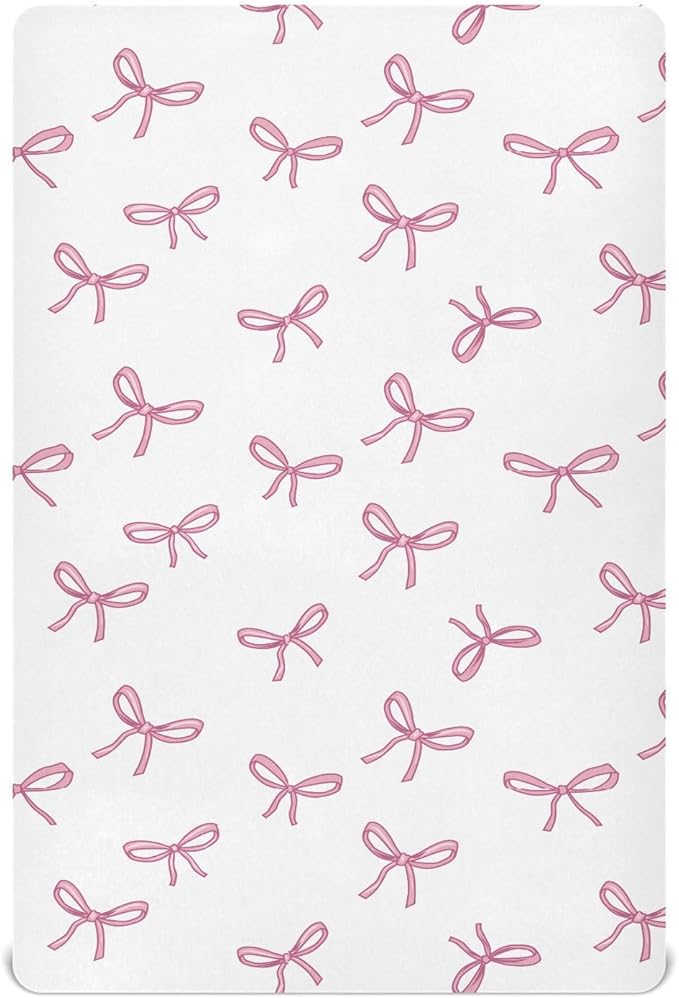Baby Crib Sheets Bow Ribbon Pattern Crib Sheets for Boys Girls,Neutral Bassinet Toddler Bed Play Sheets Breathable Soft and Portable 52 * 28 * 9in