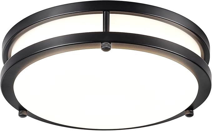 DLLT Flush Mount LED Ceiling Light: 10 Inch 5CCT (3000K-6000K) & Dimmable Ceiling Light Fixtures for Bedroom Hallway - 18W Modern Black 1600LM Super Bright Kitchen Lighting Fixtures Ceiling
