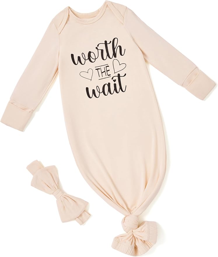 PATPAT Baby Sleeper Gown with Bamboo Viscose for Newborn Girls Boys, Knotted Nightgown with Mittens for Infant Home Coming