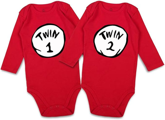 DEFAHN Funny Twins Baby Bodysuits Boys Girls Rompers 2 Pack Twin Matching Clothes Outfits for Newborn Infant