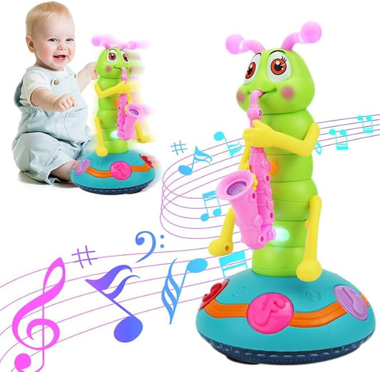 Children's Electric Caterpillar Saxophone Musical Toys, Dancing Saxophone Caterpillar,Baby Sensory Toys with LED Lights for Toddler Boys Girls Without Battery (Pink-1 Pcs)
