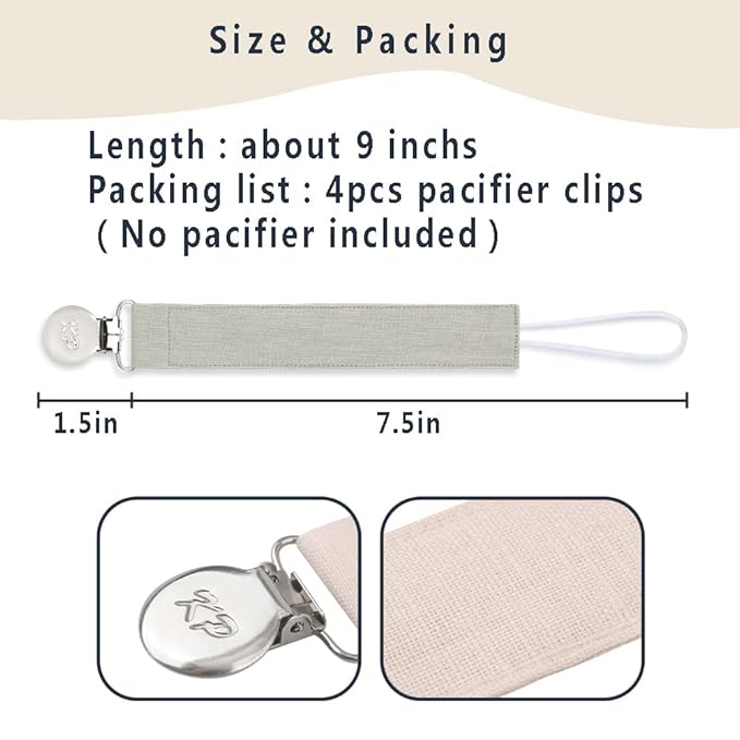 Pacifier Clip for Boys and Girls, 4 Pack Pacifier Holder Fabric Leash Binky Holder with Clip Unisex Baby Shower Birthday Christmas Set 4 Pack