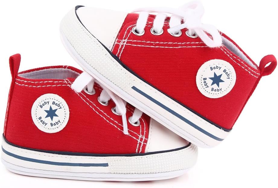Unisex Baby Boys Girls Shoes, Newborn Infant Non-Slip Canvas Denim High Top Sneakers, Toddler First Walkers Shoes