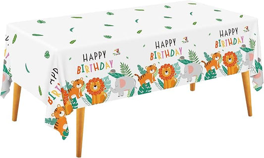 Safari Theme Party Supplies Disposable Tablecloth Plastic Waterproof Table Cover for Jungle Safari Birthday Party Decorations, 3 Pack 54X108inch