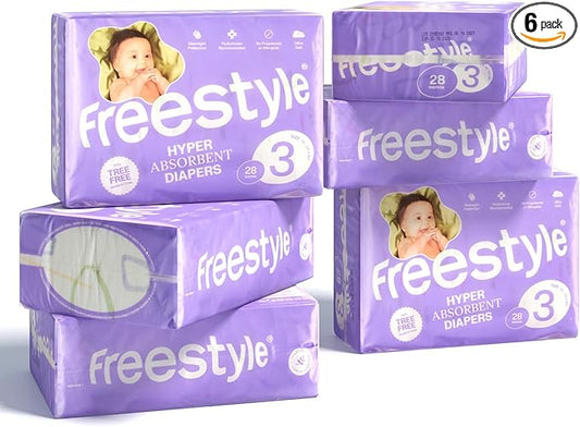 Freestyle BambooTek Diapers – (Size 3) Hyper Absorbent & Non-Toxic – Disposable Diapers for Sensitive Skin – Ultra Soft Diapers (16-28 lbs) – 168 Count