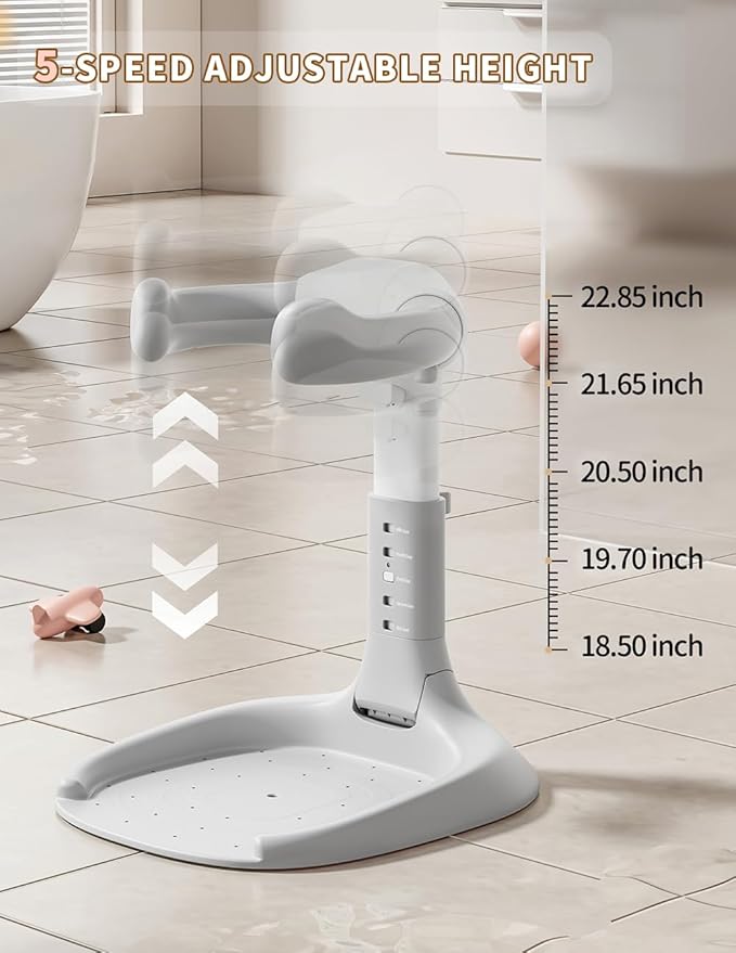 Baby Shower Stand, Baby Bath Support, Shower Standing Support with Adjustable Height and Armrest, Bath Stand with Anti-Skip and Shower Head Holder, Bath Essentials for Infants