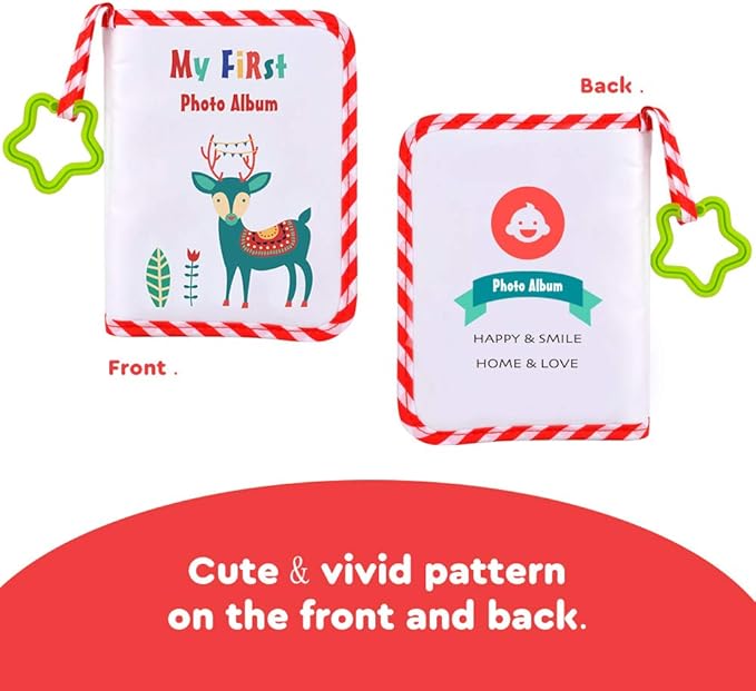 Photo Album Soft Cloth Photo Book First Year Memory Album Shower Gift for Babies Newborns Toddlers & Kids,Holds 4x6 Inch Photos. (Red)