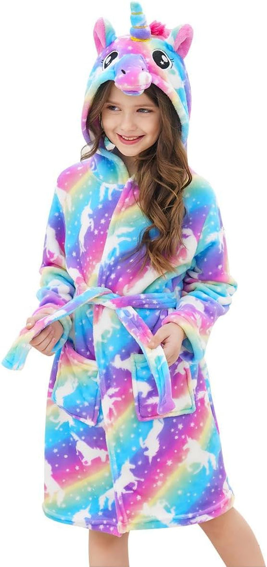 Doctor Unicorn Girls Fleece Hooded Robe Toddler Warm Fuzzy Bathrobe