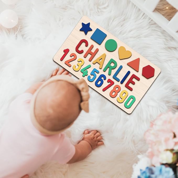 Personalized Name Puzzle for Kids, Custom Wooden Name Puzzle for Toddlers 1-3, Personalized Baby 1st Easter Gifts for Kids, Alphabet Puzzle Engraved Text On Back with Pegs, Toddlers Toys