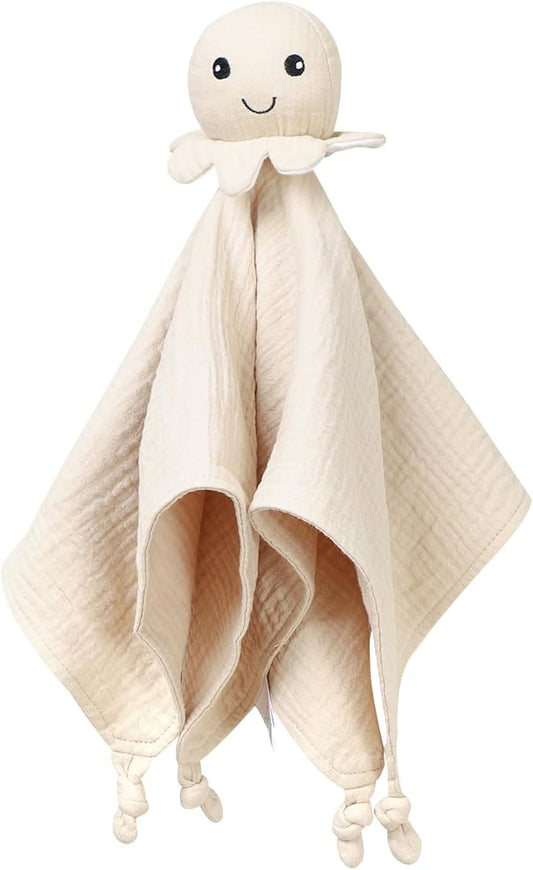 Organic Cotton Muslin Loveys for Babies,Security Blankets for Baby Lovey,Newborn Baby Gifts for Boys and Girls (Octopus Khaki)