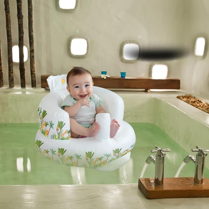 1 Piece Inflatable Baby Seat, Beautiful Jungle Design Baby Chair for 3 Months & Up, PVC High-Strength Thermoplastic Inflatable Chair, Sit Me Up, Infant Seat Easy to Inflate