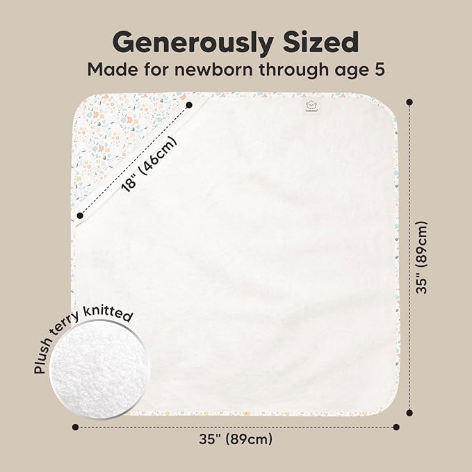 KeaBabies Hooded Baby Towel for Newborn - Viscose Derived from Bamboo Large Baby Bath Towels with Hood for Boys, Girls, Toddler, Extra Absorbent & Soft Newborn Bath Essentials (Wildflowers)