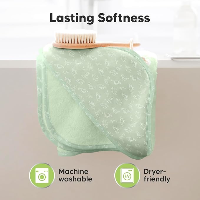 KeaBabies Hooded Baby Towel for Newborn - Viscose Derived from Bamboo Large Baby Bath Towels with Hood for Boys, Girls, Toddler, Extra Absorbent & Soft Newborn Bath Essentials (Dinos)