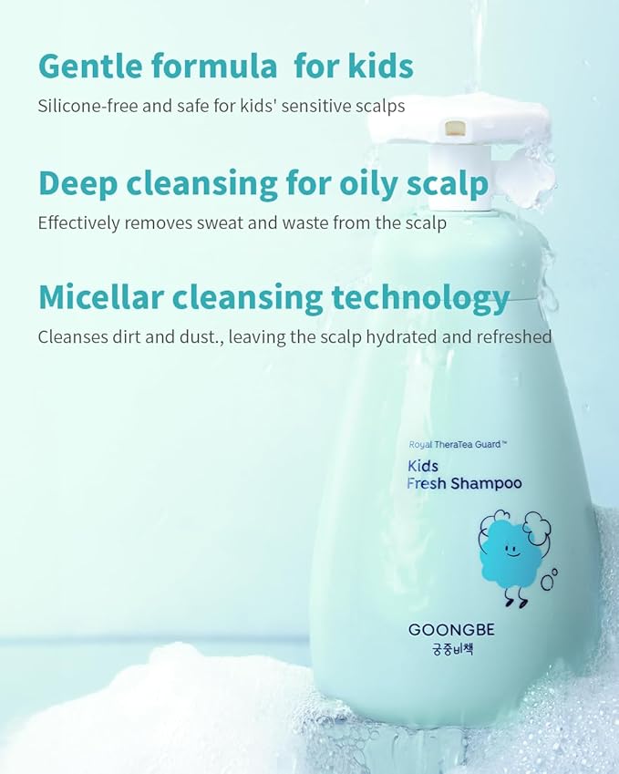 Kids' Korean Silicone-Free Low pH Fresh Shampoo & Conditioner for Sensitive Scalp - Deep Cleansing for Oily Scalps & Softening for Weak, Frizzy Hair - Allergen-Free Scent, 10.1 fl.oz & 6.76 oz