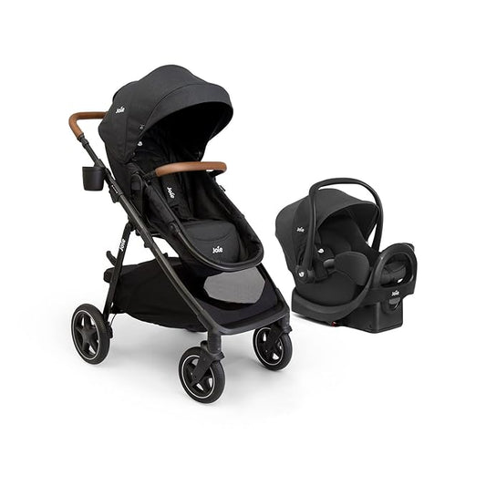 Joie Ginger LX Stroller and Rue Infant Car Seat Travel System with Anti-Rebound Base and All-Wheel Suspension (Shale Dark)