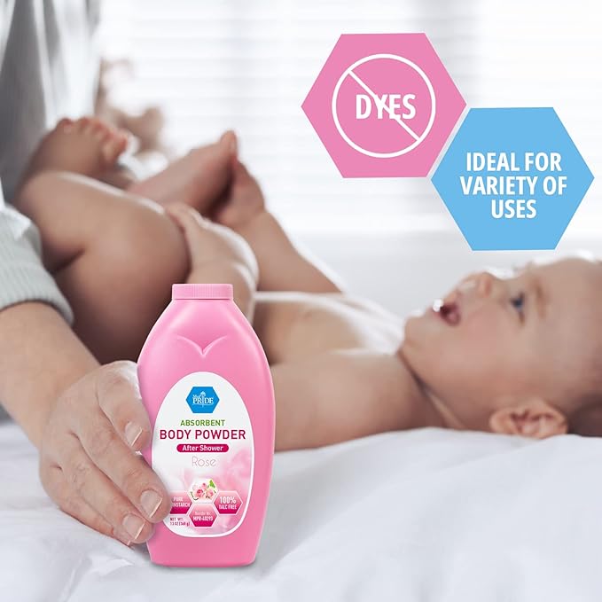 MED PRIDE 100% Talc Free Cornstarch Dusting Powder for Women, Cruelty Free Body Powder for Odor & Moisture Protection (Rose 13 Ounce (Pack of 1))
