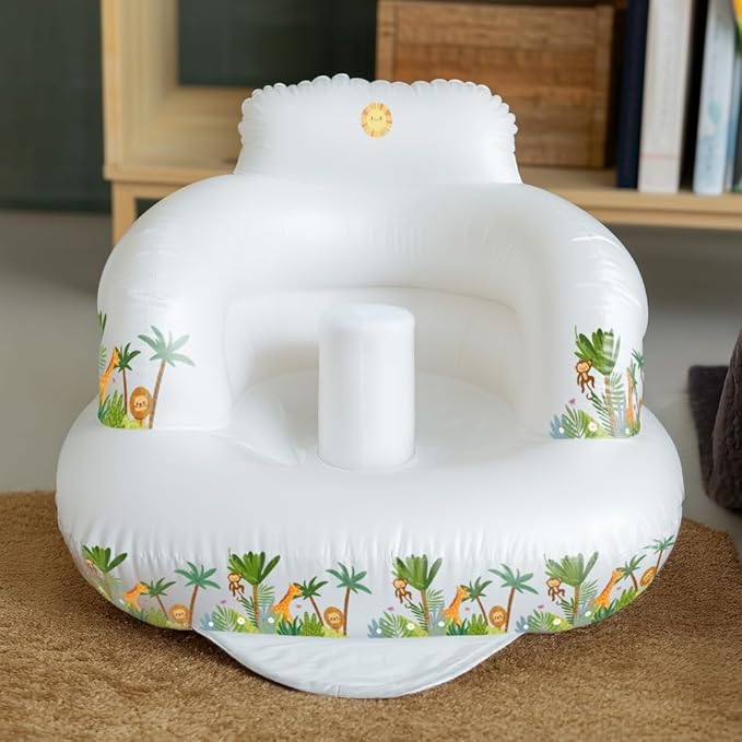 1 Piece Inflatable Baby Seat, Beautiful Jungle Design Baby Chair for 3 Months & Up, PVC High-Strength Thermoplastic Inflatable Chair, Sit Me Up, Infant Seat Easy to Inflate
