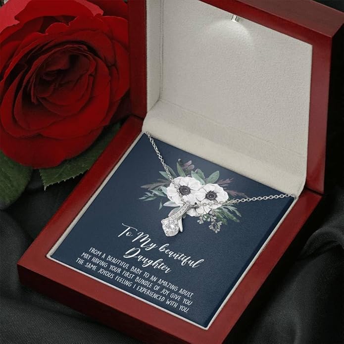 To My Daughter Gift Necklace From Dad or Mom - Badass Daughter Jewelry With Heartfelt Message & Elegant Box