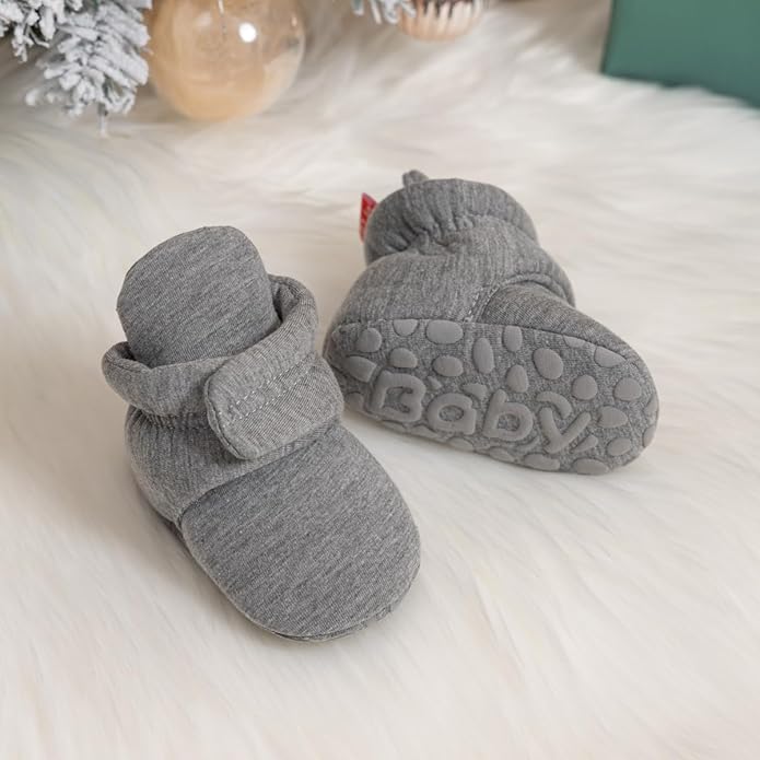 Sawimlgy Newborn Infant Baby Girl Boy Cotton Booties Stay On Sock Slippers Soft Bedroom Shoes Non-Skid Ankle Boots With Grippers Toddler Crib Warm Shoe First Walker Birthday Shower
