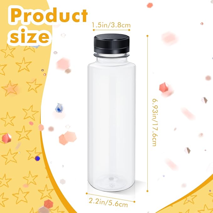 Honeydak 24 Pcs Empty Sensory Bottles Bulk with Black Lids 12 oz / 350 ml Clear Plastic Reusable Leakproof Juice Bottles Drink Container for Sensory Crafts Handmade Beverages Storage (Cylindrical)