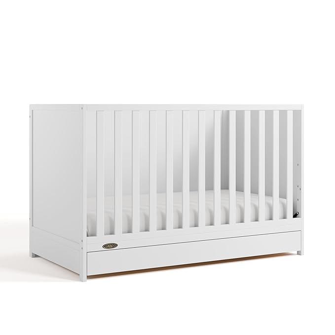 Graco Theo Convertible Crib with Storage Drawer (White) – GREENGUARD Gold Certified with Drawer, Converts to Toddler Bed, Fits Standard Crib Mattress
