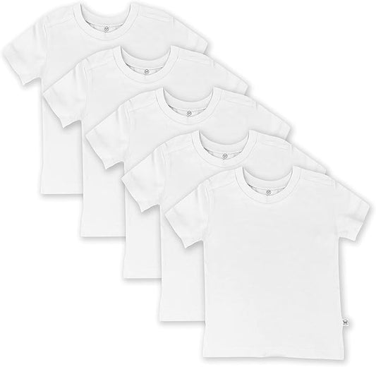 HonestBaby Unisex-Baby 5-Pack Short Sleeve T-Shirts 100% Organic Cotton Baby, Toddler, Little Kid, Boy, Girl, Unisex