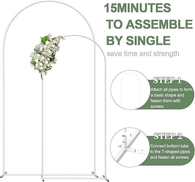 Gold Metal Arch Backdrop Set of 2 (7.3FT/6FT), Balloon Arch Stand for Wedding Ceremony, Baby Shower, Outdoor Indoor Birthday Party, Graduation Decoration, White