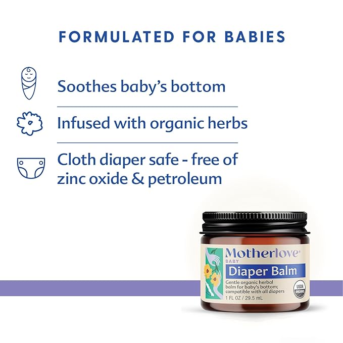 Motherlove Diaper Balm (2 oz) Organic Herbal Diaper Rash Cream—Cloth diaper Safe, Zinc Oxide- & Petroleum-Free