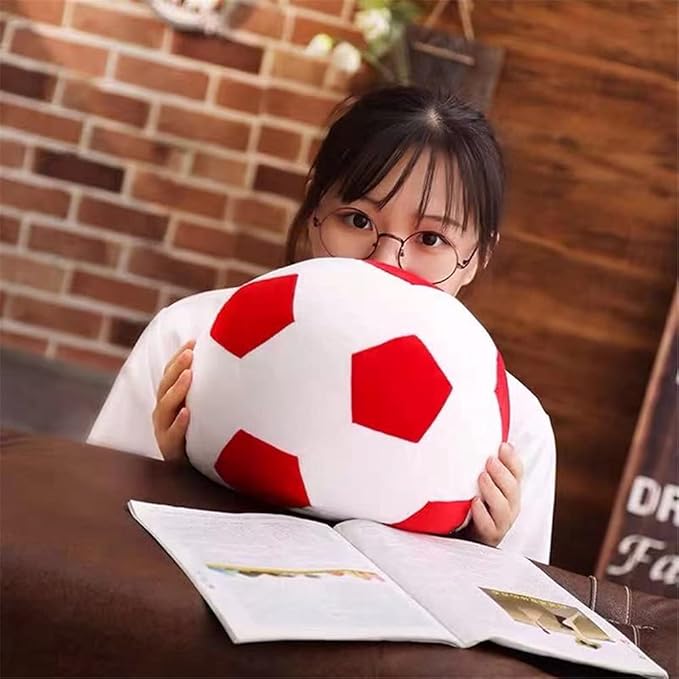Plush Soccer Balls - Fluffy Stuffed Toy Soccer Ball Plush Pillow Soft Durable Stuff Soccerball Gift for Kids Boy Baby (Red - White,11.8inch/30cm)