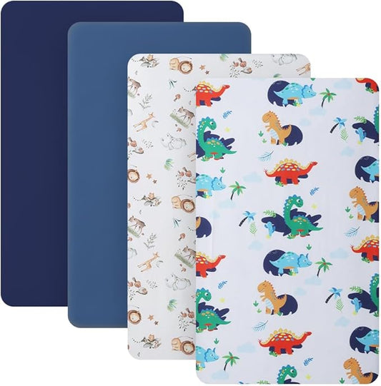 Crib Sheet for Boys and Girls, Super Soft Microfibre Crib Sheet Set, Breathable Cot Sheet, for Cot and Toddler Mattress, 130x70x20cm, 4pcs