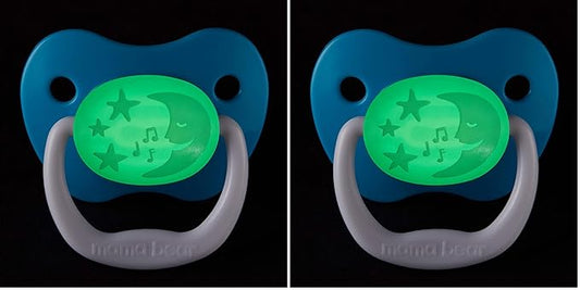 Amazon Brand - Mama Bear Glow-in-The-Dark Baby Pacifier, Stage 2 (6-12M), BPA Free, Assorted Colors, 4 Count (Pack of 2)