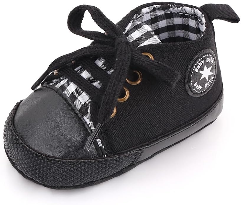 Unisex Baby Boys Girls Shoes, Newborn Infant Non-Slip Canvas Denim High Top Sneakers, Toddler First Walkers Shoes