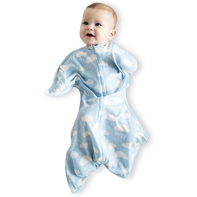 SleepingBaby Zipadee-Zip Transition Swaddle - Cozy Baby Swaddle Blanket with Zipper Convenience - Roomy Wearable Blanket for Easy Diaper Changes - Spring Showers, X-Small (3-6 Month)