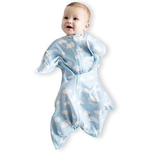 SleepingBaby Zipadee-Zip Transition Swaddle - Cozy Baby Swaddle Blanket with Zipper Convenience - Roomy Wearable Blanket for Easy Diaper Changes - Spring Showers, X-Small (3-6 Month)
