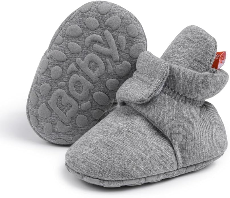 Sawimlgy Newborn Infant Baby Girl Boy Cotton Booties Stay On Sock Slippers Soft Bedroom Shoes Non-Skid Ankle Boots With Grippers Toddler Crib Warm Shoe First Walker Birthday Shower
