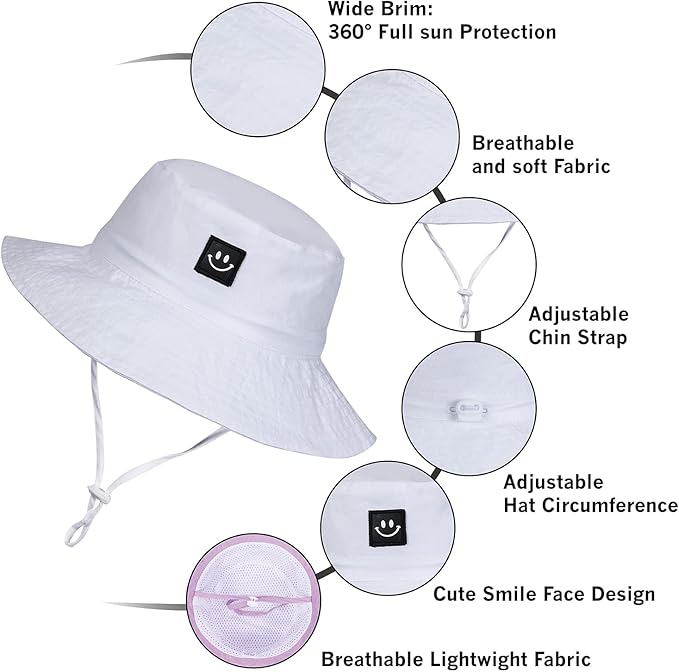 MaxNova Baby Sun Hat Smile Face UPF 50+ Toddler Bucket Hat for Boys Girls 0-7 Years