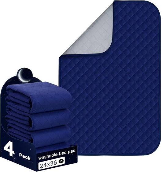 Bed Pads Washable Waterproof 24x36 Inch (4 Pack), Washable Bed Pads for Incontinence, Bed Wetting, and Pet Protection, Navy Blue – Ideal for Elderly, Adults, Kids and Pets