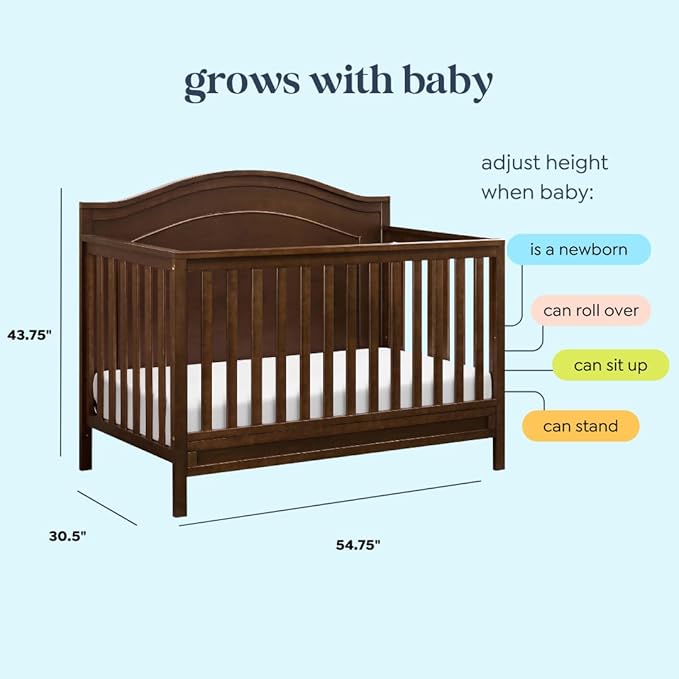 daVinci Charlie 4-in-1 Baby Crib Convertible to Toddler Bed, Daybed, Full-Size Bed, Easy Assembly - GREENGUARD Gold Certified - 4 Adjustable Mattress Heights, Conversion Kit Sold Separately - Espresso