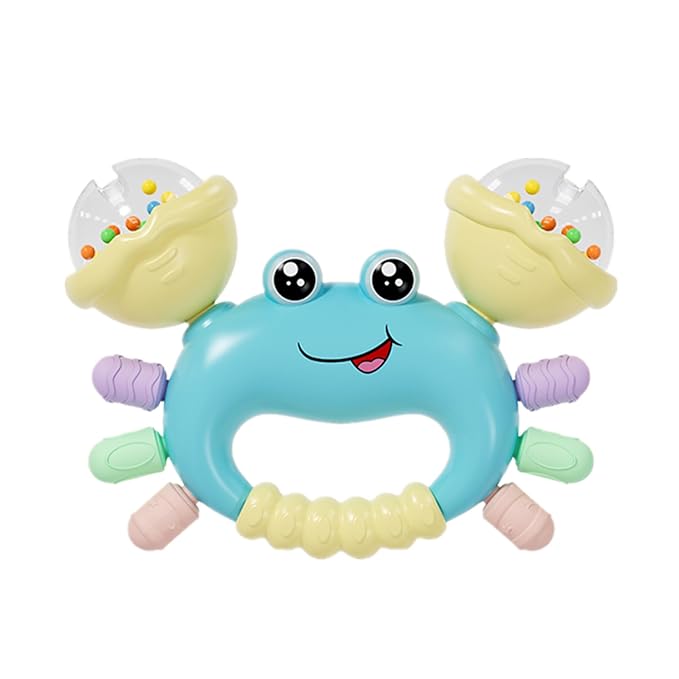 Baby Crab Rattle Toy - ABS Material, Handheld Crab Shaped Toy for Infants, Early Education Grip & Smart Toy for Newborn Boys and Girls(345A) (Blue)