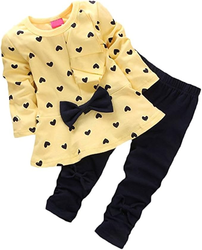 Cute Toddler Baby Girls Clothes Set Long Sleeve T-Shirt and Pants Kids 2pcs Outfits