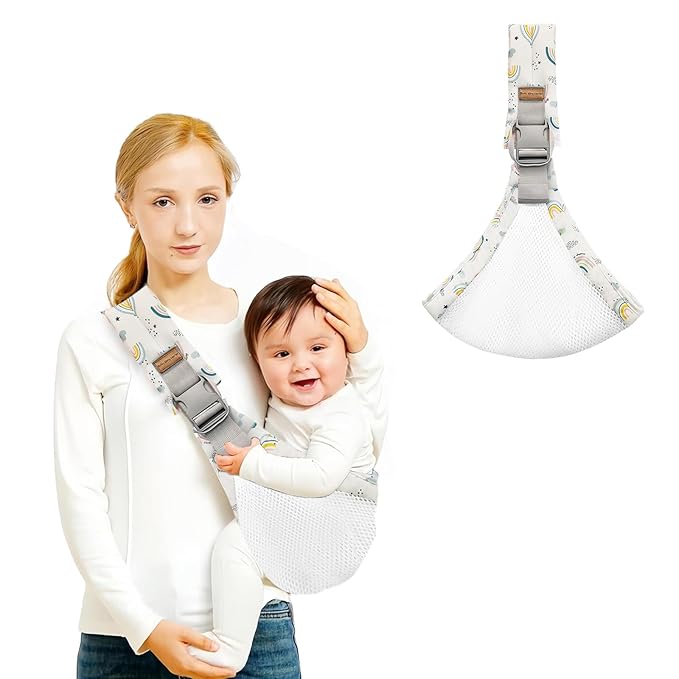 Baby Sling Carrier,Baby Carrier Newborn to Toddler,Adjustable and Lightweight Toddler Carrier(10-30lbs),Baby Sling with Safety Buckle(Mesh,Rainbow)
